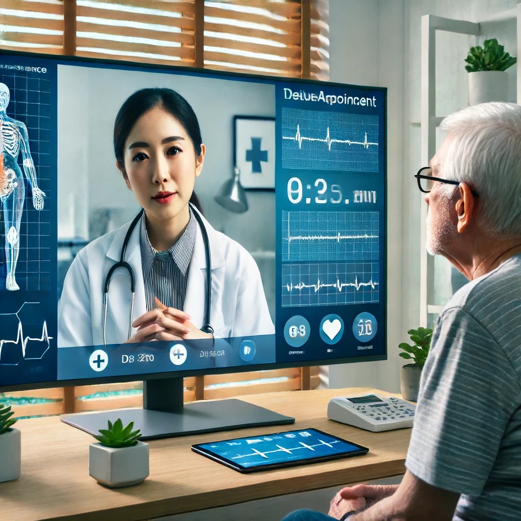 DALL·E 2024-06-16 18.50.41 - A high-tech telemedicine consultation in progress, showing a doctor conducting a virtual appointment with a patient using advanced telehealth software