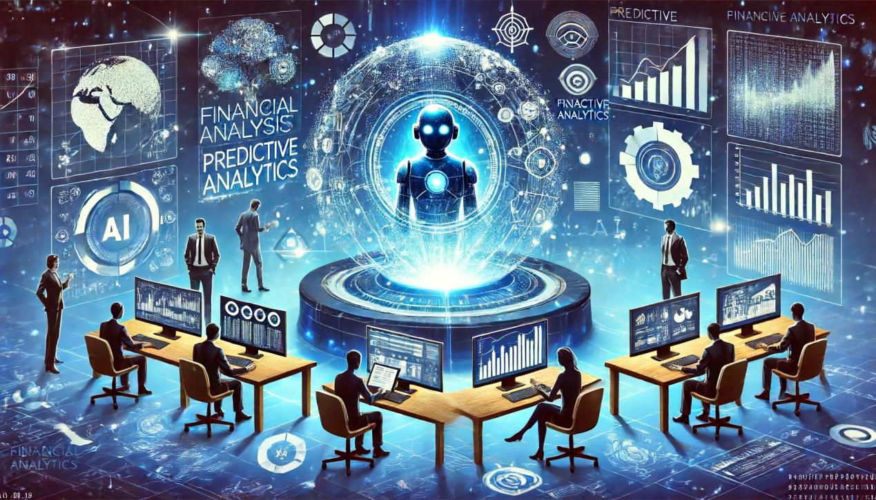 DALL·E 2024-06-18 22.11.56 - An illustration depicting the future of financial analysis with predictive analytics_ a futuristic setting with AI-powered systems, advanced algorithm